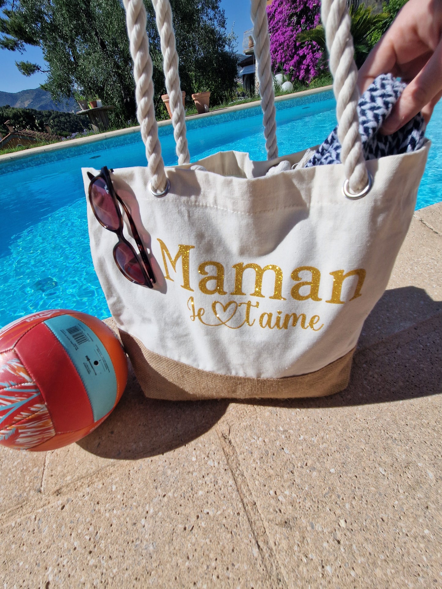 Sac de plage "Je t'aime" personnalisable